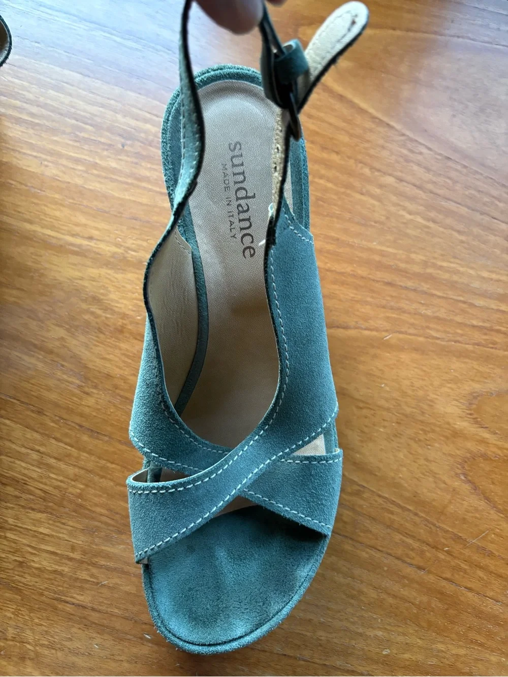 Sundance Melissa Teal Suede Wedges Buckle VGUC IT 40